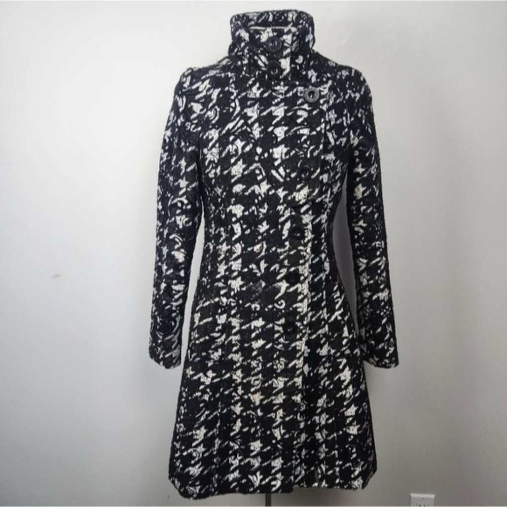 Desigual Winter Coat Black White Hounds Tooth Size 38 Fits Size Small Corporate
